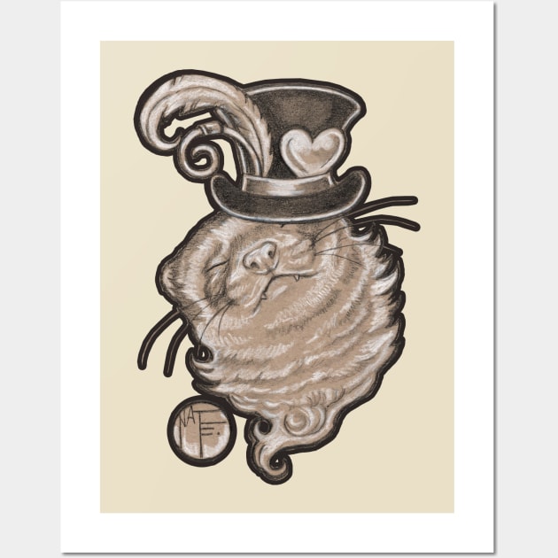 Ferret In A Top Hat - Black Outlined Version Wall Art by Nat Ewert Art